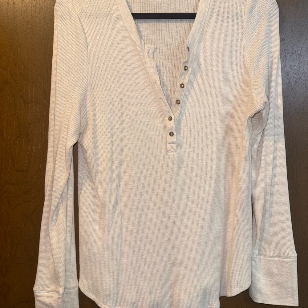 Aerie Cream Long Sleeve Henley Top